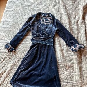 Maeve Anthropologie Elegant Velvet Wrap Dress in Navy
